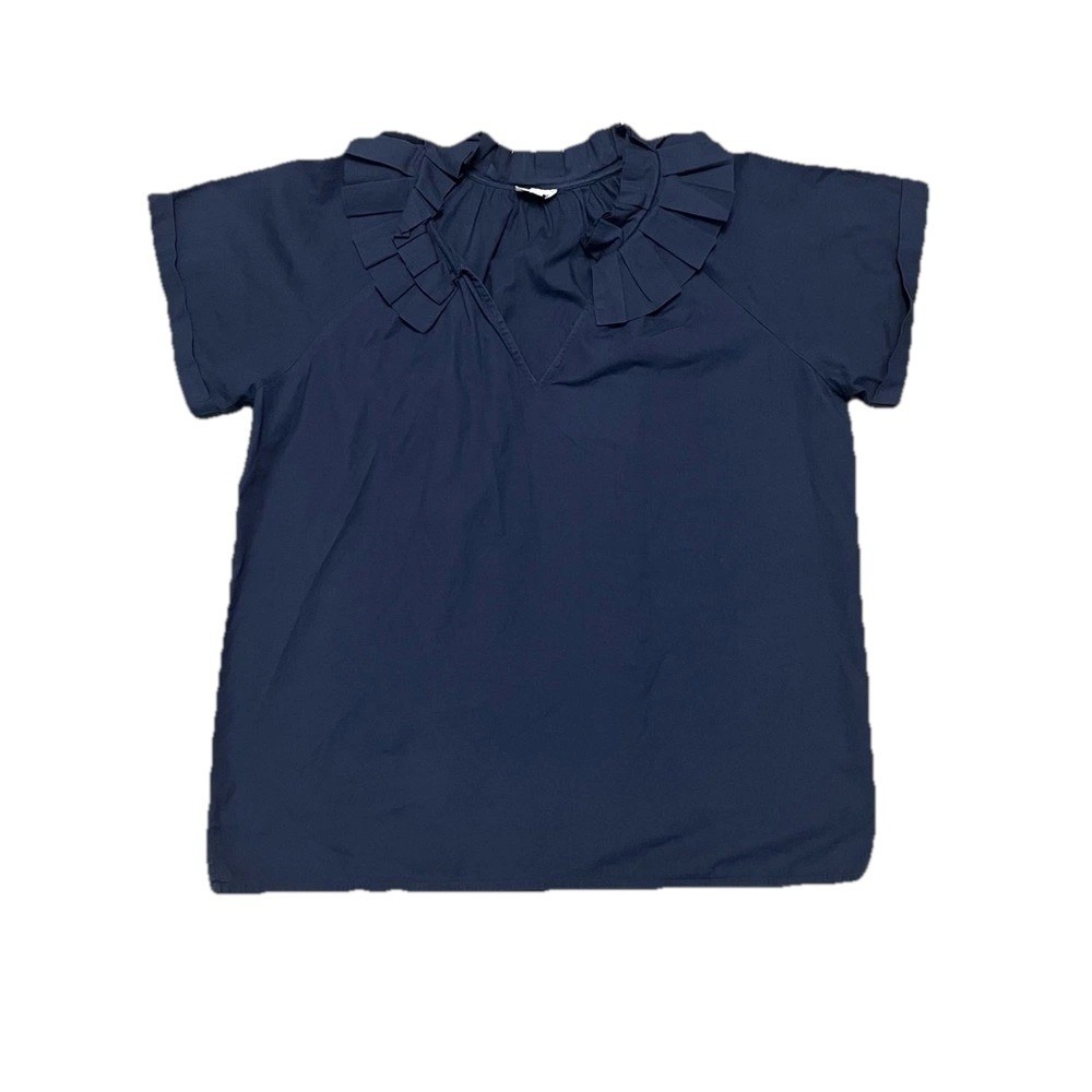 Saule Parc Ruffle V Neck Blouse in Navy Blue Size Medium
